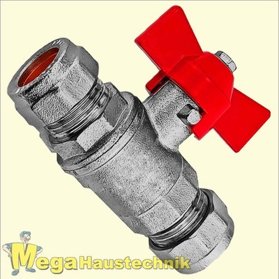Schraub-Fitting für Kupferrohre Kugelhahn mit Flügelgriff rot Klemmverschraubung