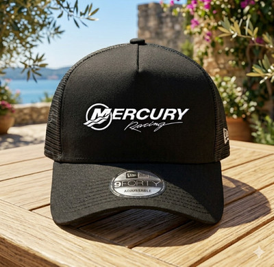 Mercury Racing Embroidered Trucker Hat Mesh Snapback Adjustable Cap Black