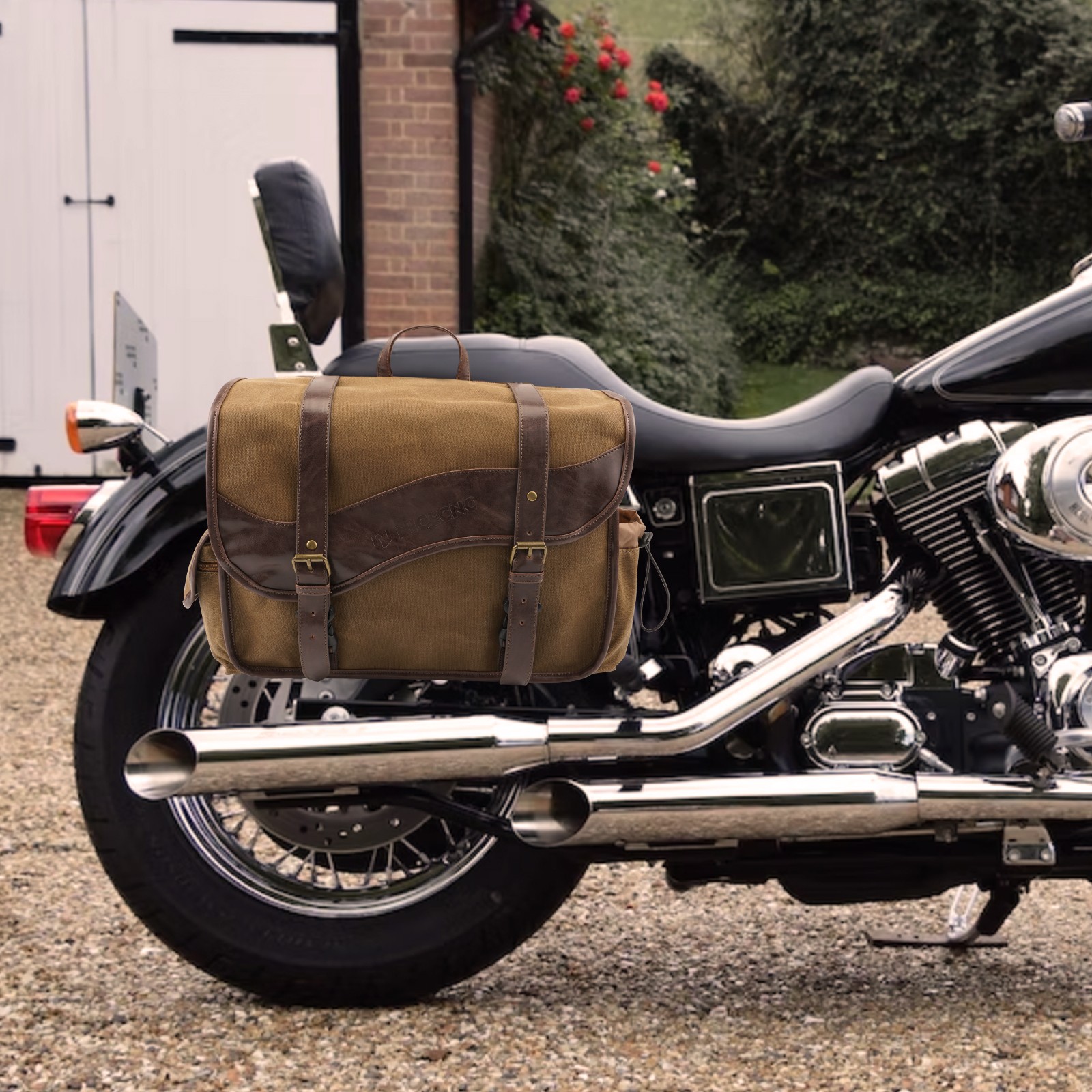 12" Vintage Canvas Motorcycle Saddlebags Side Pannier Universal Tool Bag Luggage