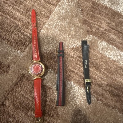 Vintage Ernest Borel Kaleidoscope Cocktail Wrist Watch Ladies RED W/ EXTRA BANDS