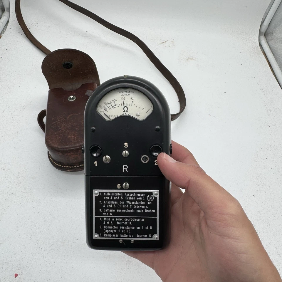 Multímetro lector de ohmios Trub Tauber vintage con estuche de cuero no probado Alemania Foto 3 de 4
