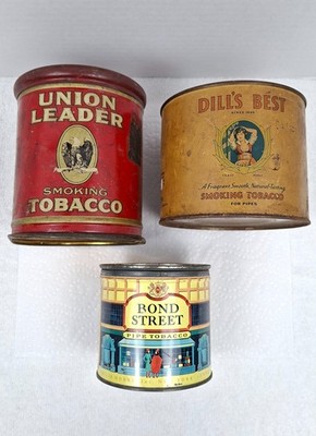 Vintage Tobacco Tin Lot (3) - Union Leader Dills Best Bond Street Pipe Cigarette