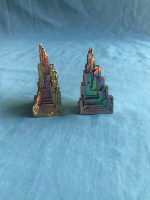 2 Pieces 3.6 Ounce TW ~ 2'' to 2-1/4  Tall Rainbow Bismuth Crystals Tower