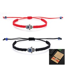 2pcs Men Women Evil Eye Hand of Fatima Charm String Hamsa Bracelet Adjustable