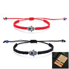 2pcs Men Women Evil Eye Hand of Fatima Charm String Hamsa Bracelet Adjustable