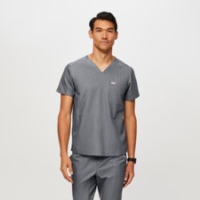 Figs Men's Charcoal Grey Chisec Three Pocket Scrub Top Size XS