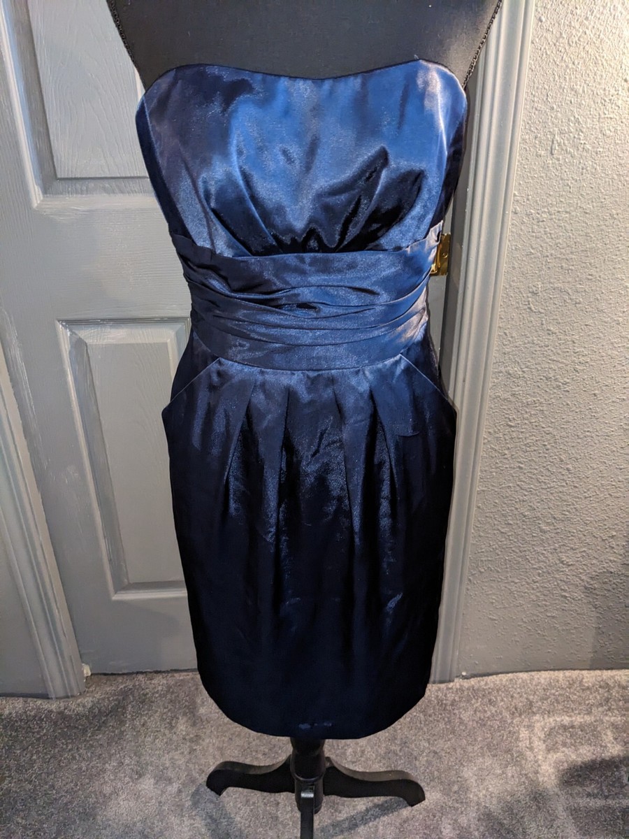 Women's David's Bridal Dark Blue Strapless Knee Length Zip Up Formal Dress Tg 2 Women's David's Bridal Dark Blue Strapless Knee Length Zip Up Formal Dress Tg 2