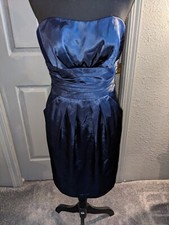 Women's David's Bridal Dark Blue Strapless Knee Length Zip Up Formal Dress Tg 2