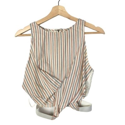 Line + Dot Red & Blue Barber Stripe High Neck Crop Tank Top S