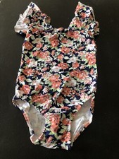 Flutter Sleeve Girls Navy Blue Floral Stretch Handmade Size XL 6/7 New