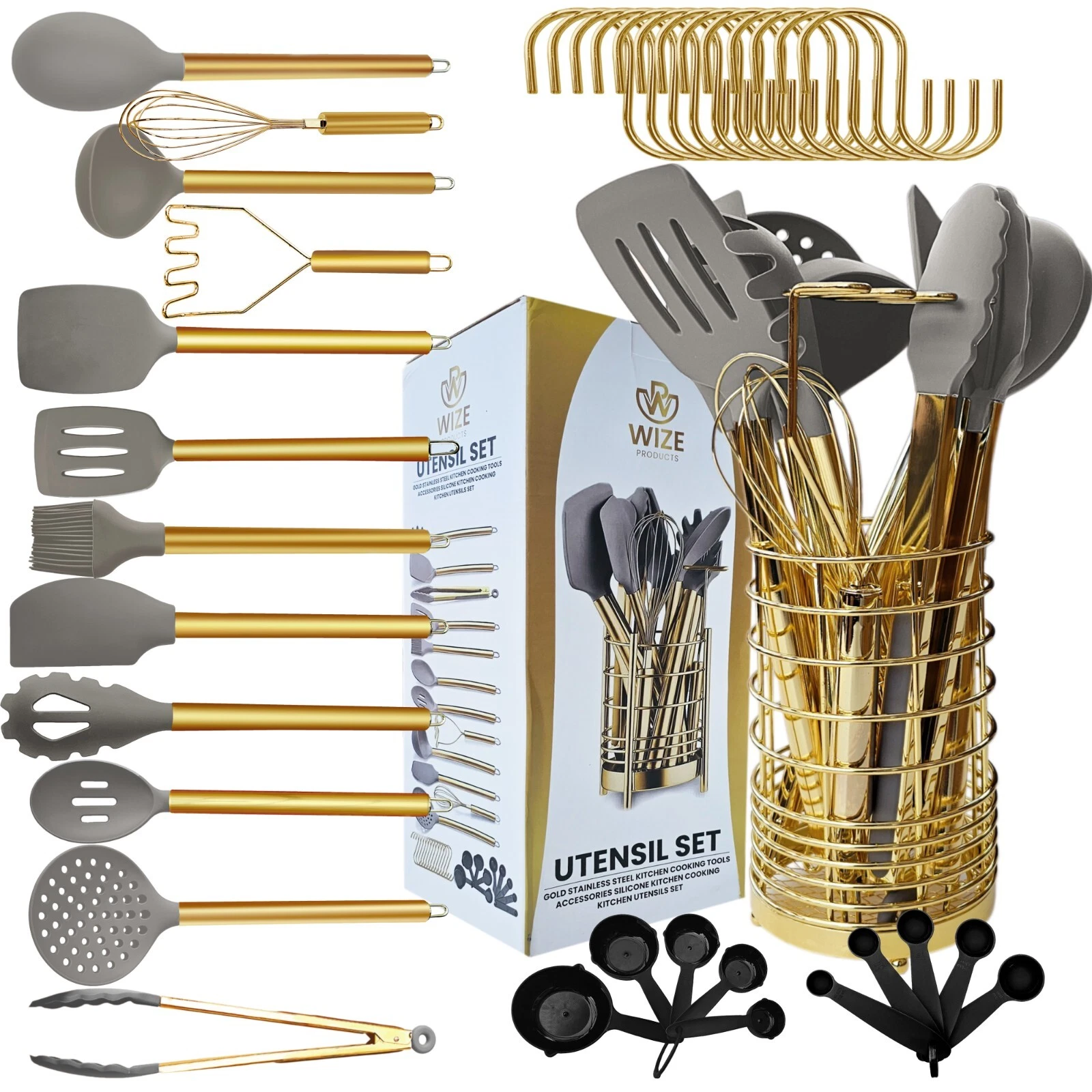 Utensil set -Gold Stainless Steel - 38Piece - Cooking Tools Spatulas -Silicone
Opens in a new window