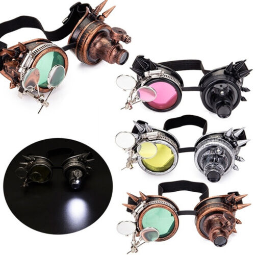 Halloween Steampunk Goggles Cosplay Party Gothic Goggles With Light Bulbs SLS - Foto 1 di 10