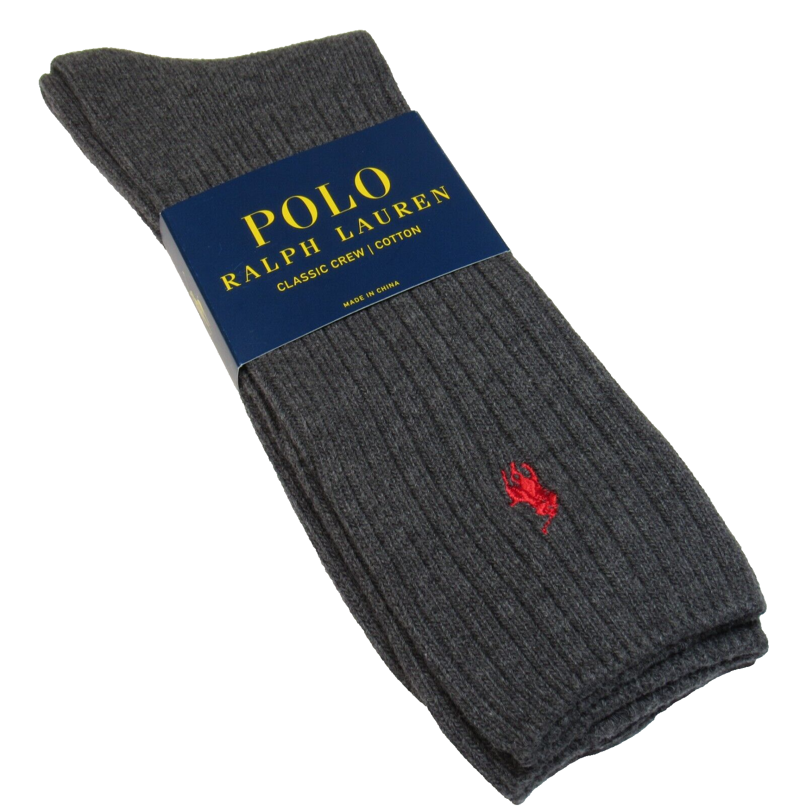 PONY Polo Ralph Lauren Calzini Uomo Classici Crew Grigio Antracite XL Taglia 13 16