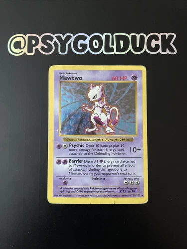 SHADOWLESS Mewtwo 10/102 Played Vintage Pokémon Card WOTC