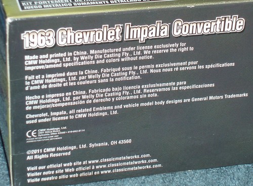 CLASSIC METAL WORKS 1963 CHEVY IMPALA CONVERT ASSEMBLY KIT 1/24 SKILL LEVEL 2 - Picture 10 of 11
