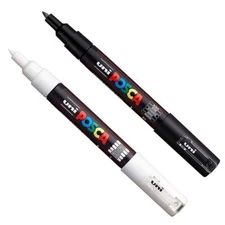 Uni POSCA - PC-1M Art Paint Marker - 0.7mm - Black and White - Pack of 2