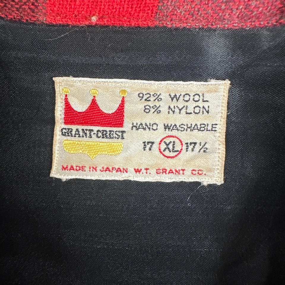 Super Japanese Vtg 1950s Brushed Wool Grant-Crest Mens XL Plaid Loop Collar - Image 3 of 4