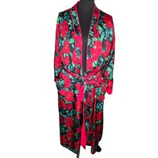 Vintage Gold Label Victoria s Secret Long Red Floral Robe Terry Lining Size M/L