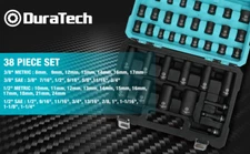 DURATECH 38 PC Impact Socket Set 1/2"&3/8" Metric/SAE Sockets w/Impact Adapter