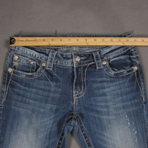 Miss Me Jeans Womens 28x30.5 Blue Bootcut Distressed Embellished Western - Picture 4 of 14