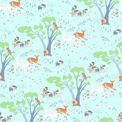 Woodland Gathering, Turquoise, Scenic, Organic Fabric, Clothworks, Y2065-100, yd