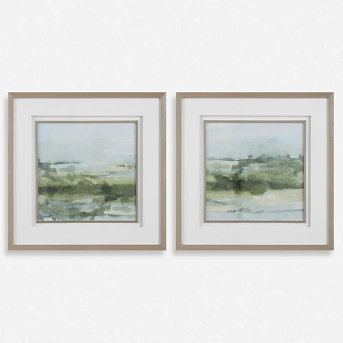 Abstract Landscape Soft Sage Framed Prints Wall Art Set Of 2 ~ Uttermost 32356 - Picture 2 of 7