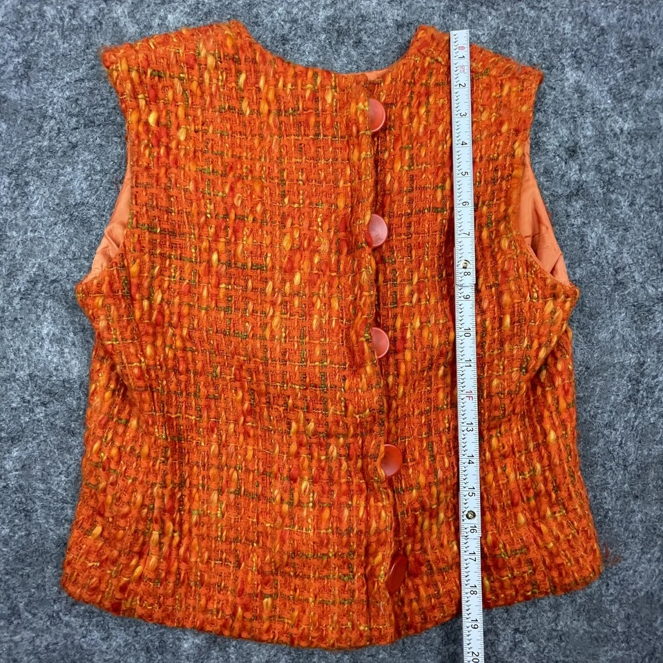 Vintage Top Womens Extra Small Orange Boucle Vest Retro Boho Hippie Mod GoGo - Image 4 of 4