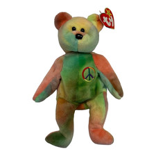 Ty Beanie Babies PEACE The Tie-Dyed Rainbow Colored Bear 1996 NICE Tag