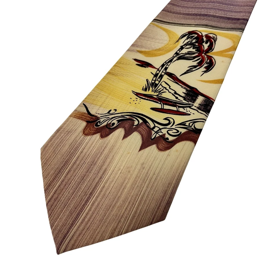 Corbata Columpio Vintage Años 40 Pintada a Mano Penney Seda CALIFORNIA SURFER Foto 2 de 4