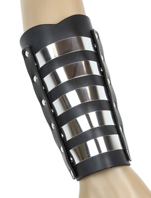 Metal Stripe Genuine Cowhide Arm Band Punk Goth Bikers Cosplay Gauntlet Thrash