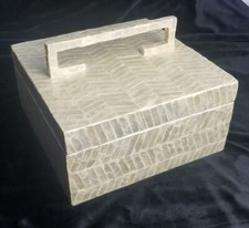 Large Capiz Shell Box With Lid And Handle  GORGEOUS Handcrafted Philippines EUC