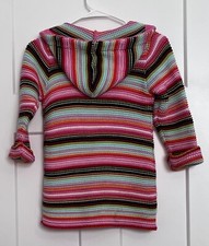 Baby Gap Hooded Toddler Knit Sweater Size 5 T Pink Multi Stripe w/ Pockets