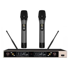 UHF PLL Professional Dual Wireless Microphone System 2 Metal Handheld Mike Kit
