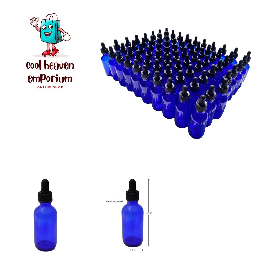 2oz Cobalt Blue Glass Dropper Bottles 60mL with Tapered Glass Droppers - Pack...