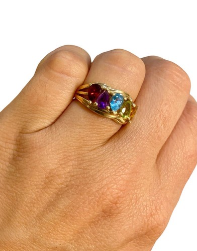 Anillo de cóctel arco iris con múltiples piedras preciosas de oro amarillo macizo de 14 k 4,38 gramos talla 7 - Imagen 3 de 13