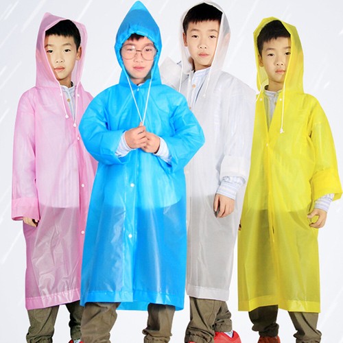 Portable Student Disposable Waterproof Drawstring Hooded Buttons Raincoat Poncho - Picture 2 of 16
