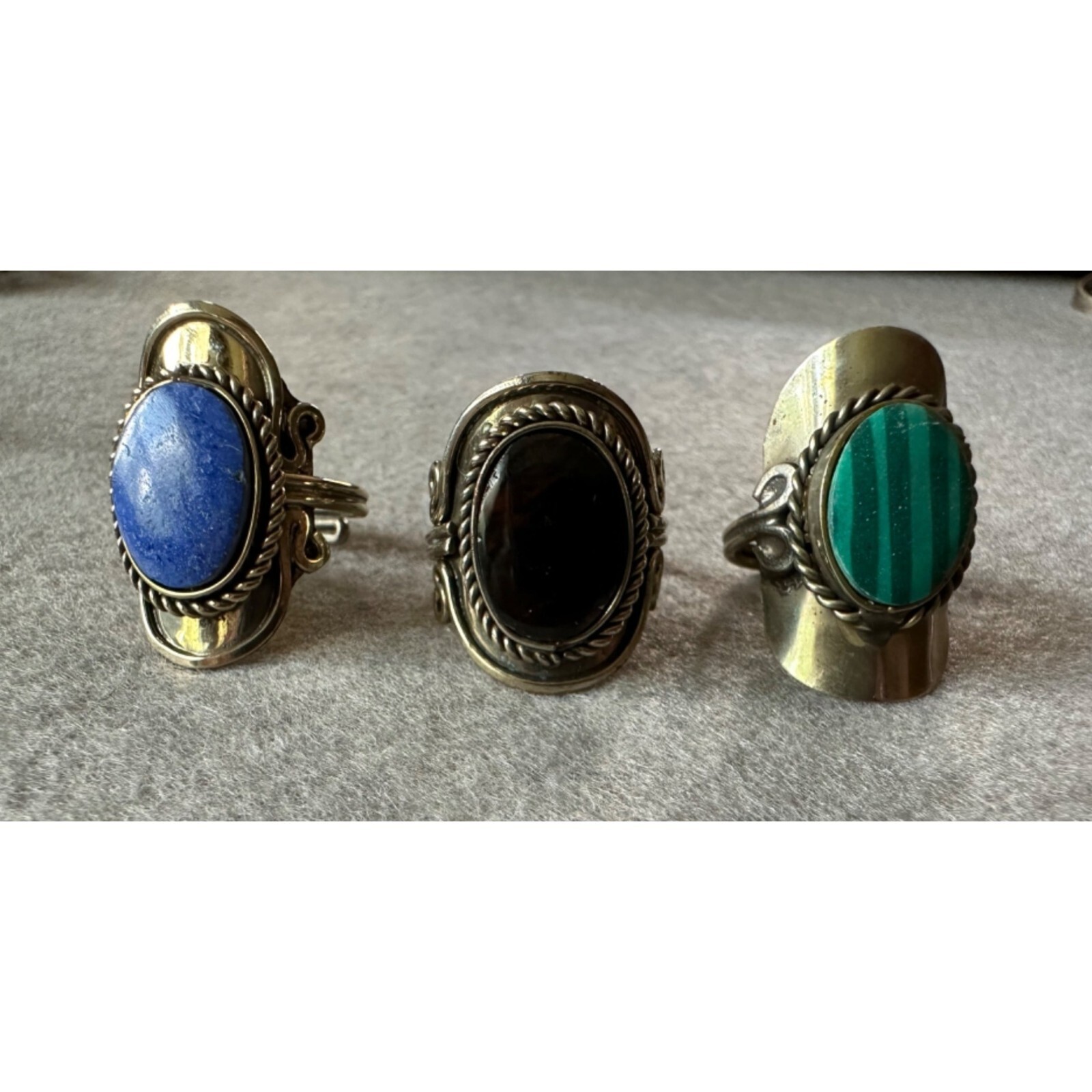 Three Silvertone And Stone Rings Adjustable Sizin… - image 1