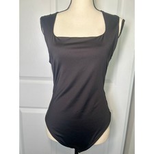 Le Lis Collection Bodysuit Square Neck Large Black Sleeveless Stretch NEW