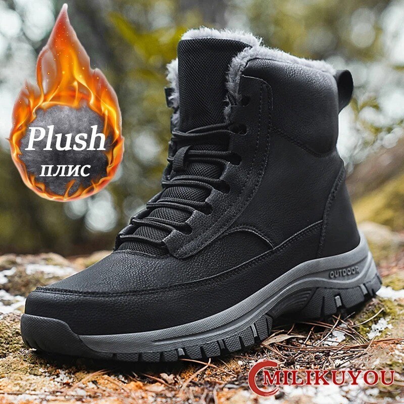 Botas de nieve de cuero pu impermeable para hombre, zapatos de trabajo qlt.