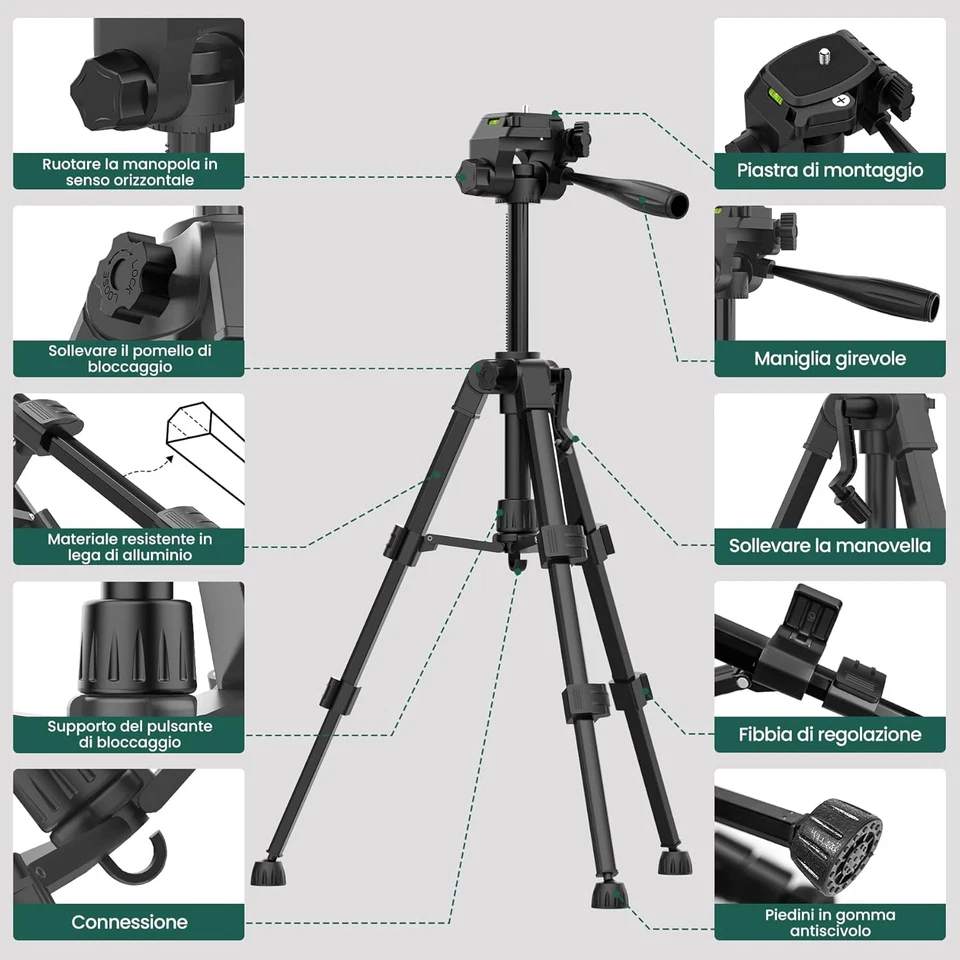 HYCHIKA Treppiede per Livella Laser, Inclinazione E Rotazione Della Livello Lase - Immagine 2 di 4