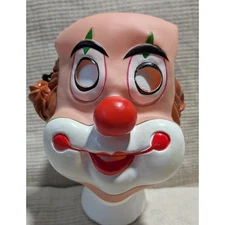 Vintage Clown Mask Halloween Costume Red Nose Big Smile White Cheeks Cosplay