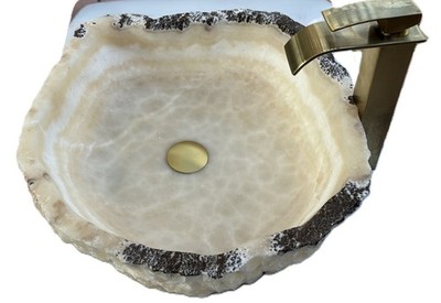 Onyx Vessel Bathroom Sink, Handmade Stone Rustic Basin Sink SRB-91