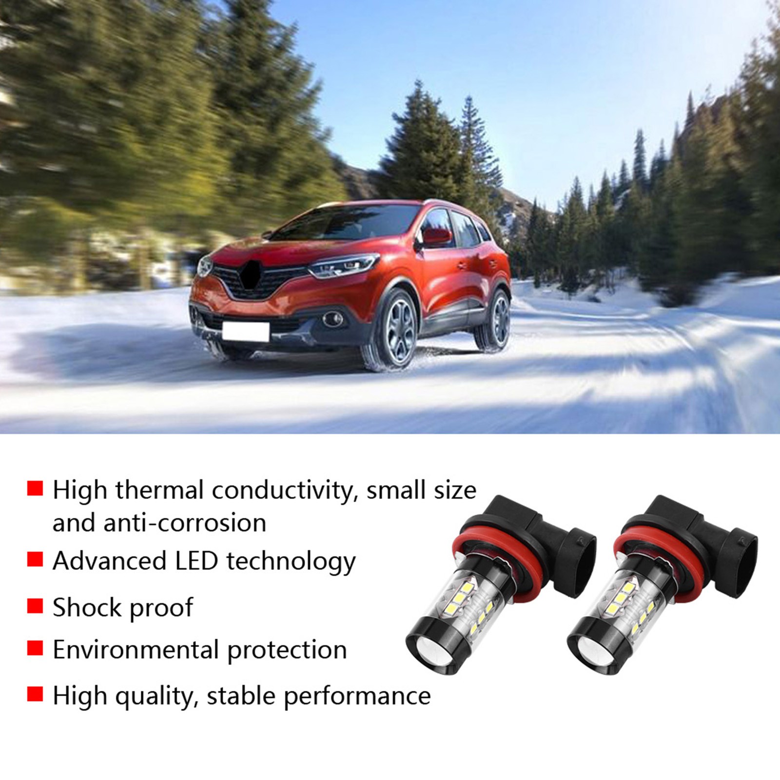 2Pcs H11 H8 12V‑24V 80W High Power Bright LED Fog Daytime Light Bulbs DTS