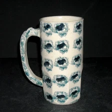 Slender 5 7/8" Blue & White Spongeware Cat's Eye Mug - Stoneware Akron Ohio RCPC