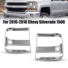 Pair Headlight Chrome Trim Bezel Cover Set For 2016-19 2018 Chevy Silverado 1500