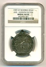 1909 NY ANS Hudson-Fulton Silvered Medal Emil Fuchs Designed AU50 NGC