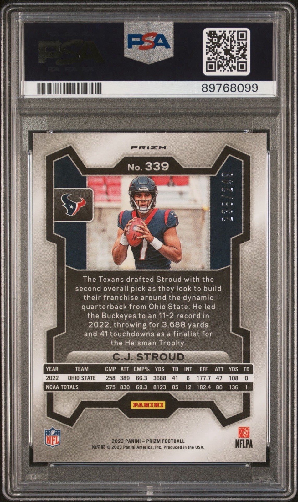 2023 PANINI PRIZM ORANGE PRIZM #339 CJ STROUD /249 PSA 10 view 2