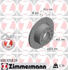 2x ZIMMERMANN Bremsscheibe 600.3258.20 für SKODA