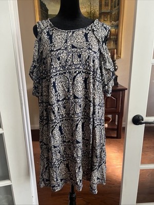 UmgeeTunicTop Dress Bohemian Boho Hippie Gypsy Floral Blue Size Medium Mini