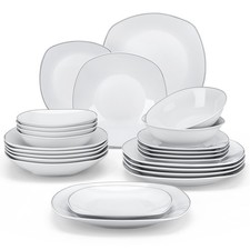 MALACASA Elisa Gray White Porcelain Dinnerware Set Kitchen Dining Sets for 4/6